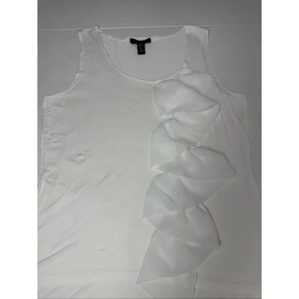 Cable & Gauge White Sleeveless Ruffle Front Tank Top Blouse Women’s XL Soft - Picture 6 of 9